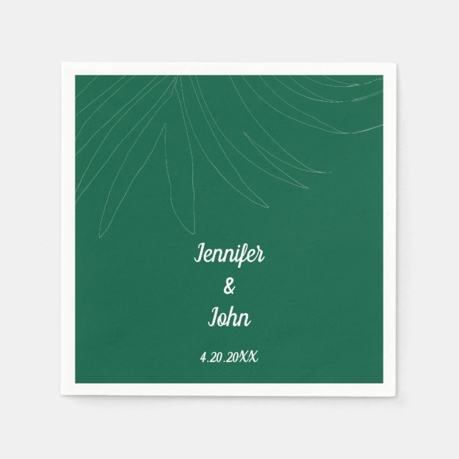 Tropical Palm Leaf Beach Wedding Hunter Green Cute Napkins (Front)