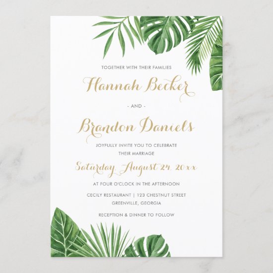 Tropical Palm Leaf Beach Wedding Invitation