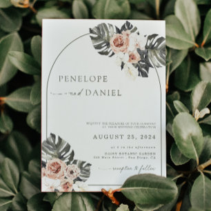 Tropical Palm Leaf  Boho Wedding Floral  Invitation