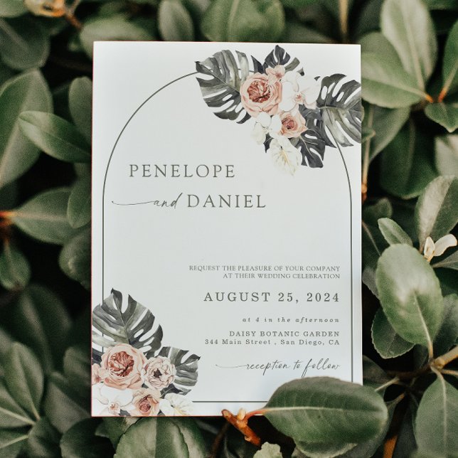 Tropical Palm Leaf  Boho Wedding Floral  Invitation (Creator Uploaded)