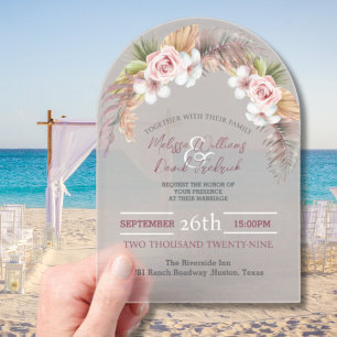 Tropical Palm Leaf Botanical Boho Chic Wedding Acrylic Invitations