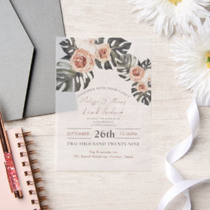 Tropical Palm Leaf Botanical Boho Chic Wedding Vellum Invitations