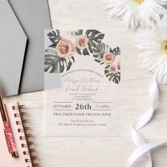 Tropical Palm Leaf Botanical Boho Chic Wedding Vellum Invitations (Wedding)