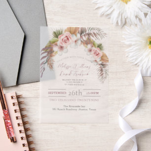 Tropical Palm Leaf Botanical Boho Chic Wedding Vellum Invitations