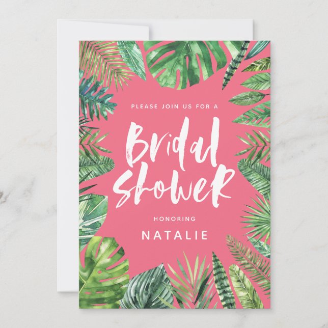 Tropical palm leaf Bridal shower invitation (Front)