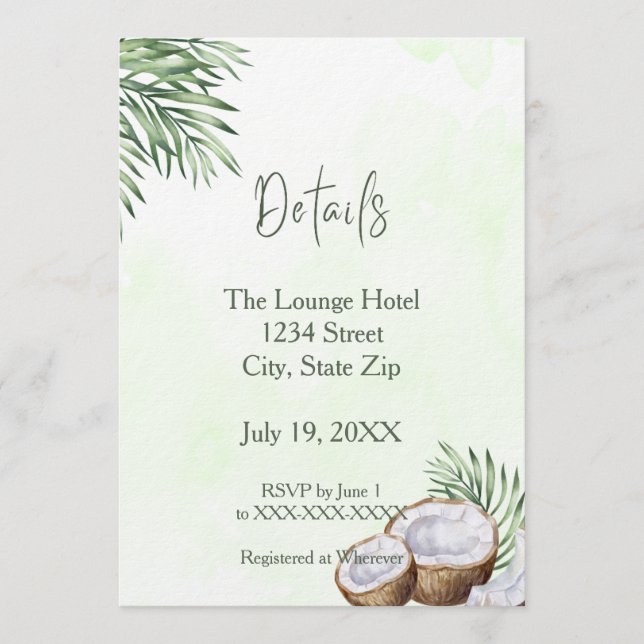 Tropical Palm Leaf & Coconut Details Card (Front)