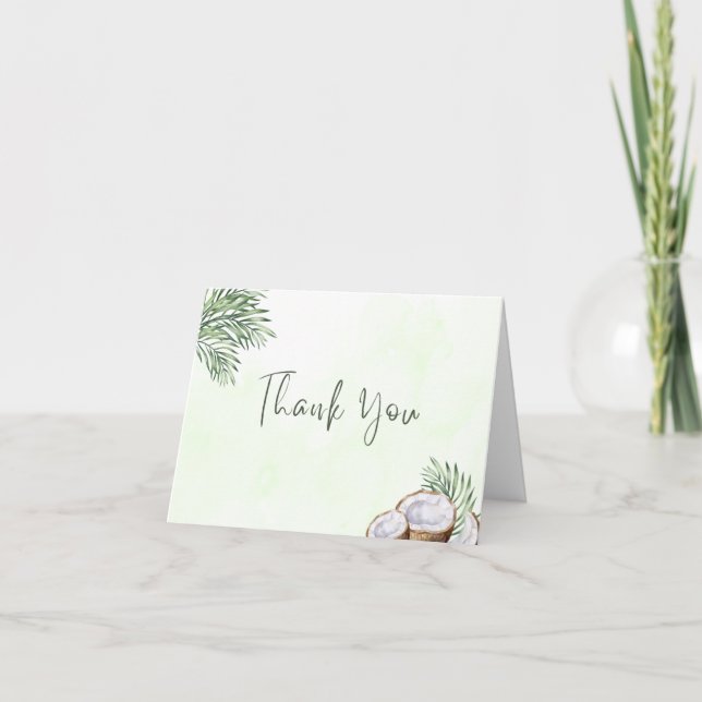 Tropical Palm Leaf & Coconut Thank You Card (Front)