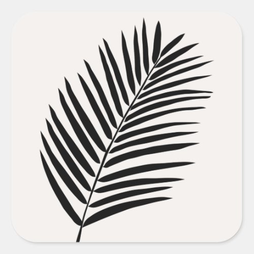 Tropical Palm Leaf Cream White And Black Square Sticker