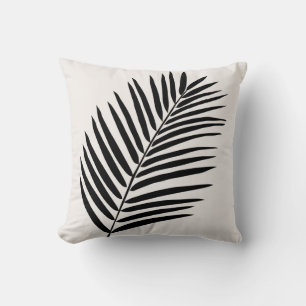 Tropical Palm Leaf Cream White And Black Throw Pillow