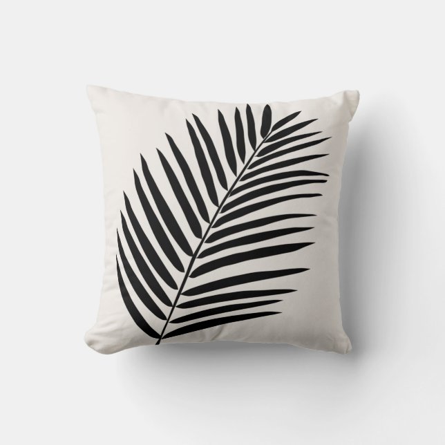 Tropical Palm Leaf Cream White And Black Throw Pillow (Front)