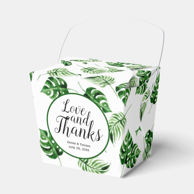 Tropical Palm Leaf Destination Wedding Thank You  Favor Boxes (Front Side)