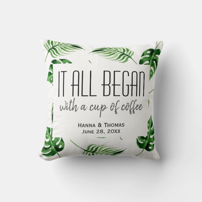 Tropical Palm Leaf Destination Wedding Throw Pillow (Front)