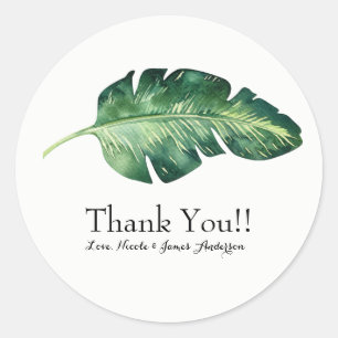 Tropical Palm Leaf Elegant Chic Wedding Favor Classic Round Sticker