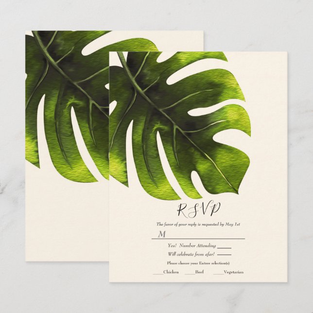 Tropical Palm Leaf Elegant Modern Wedding RSVP Invitation (Front/Back)