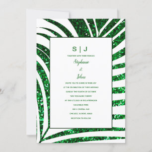 Tropical Palm Leaf Emerald Green Glitter Wedding Invitation