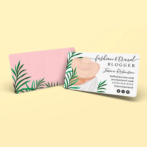Tropical palm leaf fashion illustration blogger business card