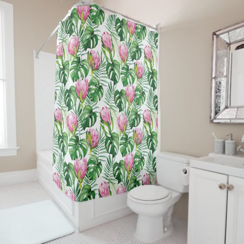Tropical Palm Leaf Floral Shower Curtain