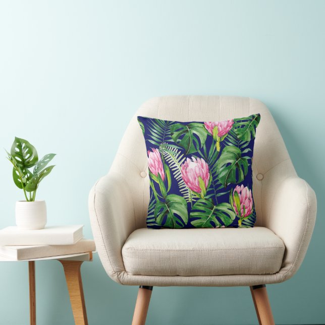 Tropical Palm Leaf Floral Throw Pillow (Chair)