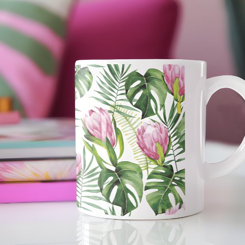 Tropical Palm Leaf Flower Pattern Coffee Mug