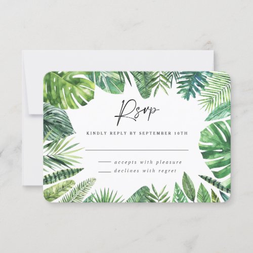 Tropical palm leaf foliage wedding rsvp reply 