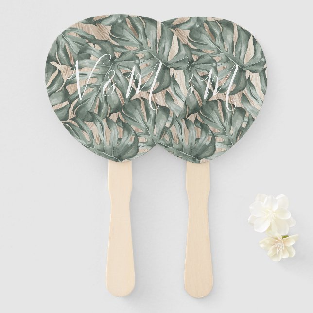 tropical palm leaf frond hand fan (Front and Back)