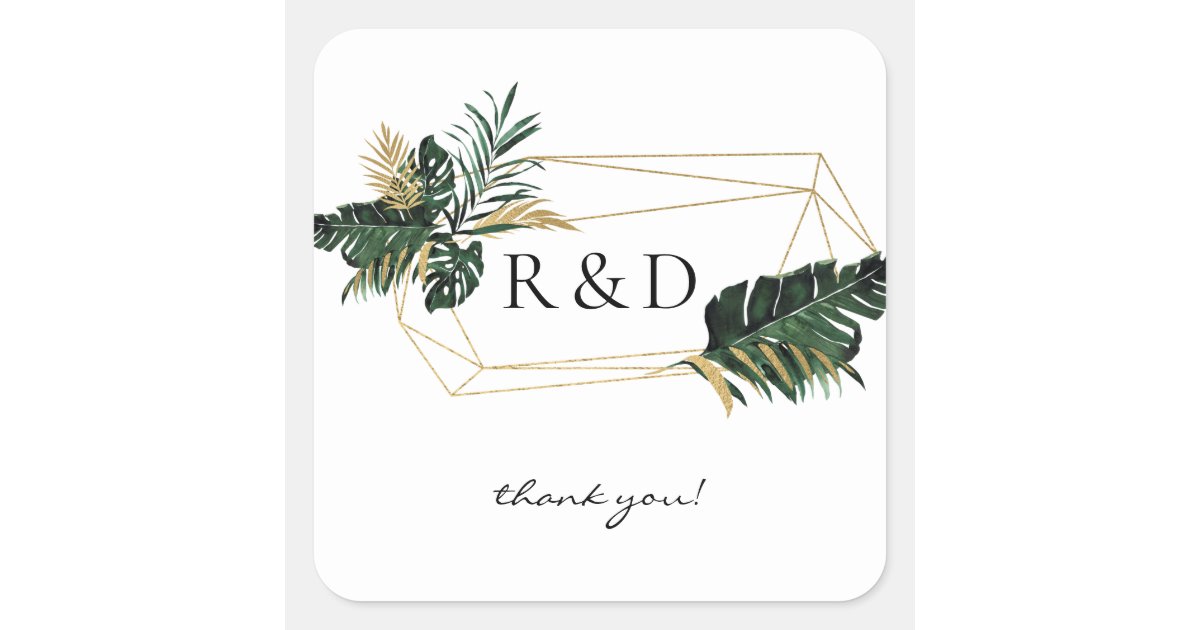 Tropical Palm Leaf Gold 2 Monogram - Square Sticker | Zazzle Tropical Palm Leaf Gold 2 Monogram -  Square Sticker | Zazzle