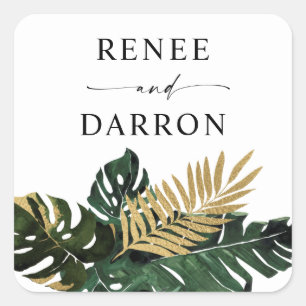 Tropical Palm Leaf Gold 4 Square Sticker