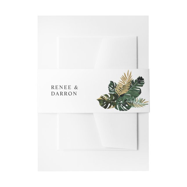 Tropical Palm Leaf Gold 5 Invitation Belly Band (Front Example)
