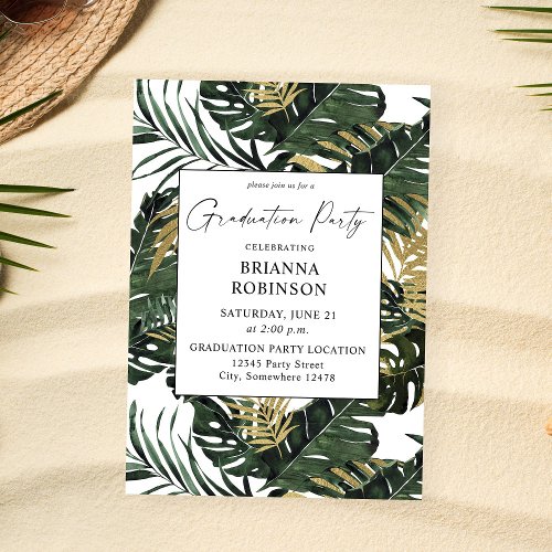 Tropical Palm Leaf & Gold Graduation Party