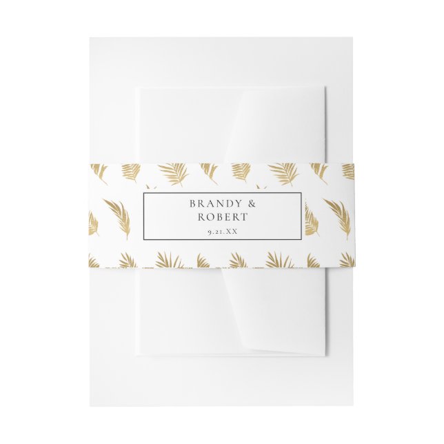 Tropical Palm Leaf Gold Monogram 3 Invitation Belly Band (Front Example)