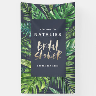 Tropical palm leaf & gold script bridal shower banner