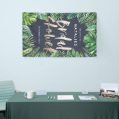 Tropical palm leaf & gold script bridal shower banner (Tradeshow)