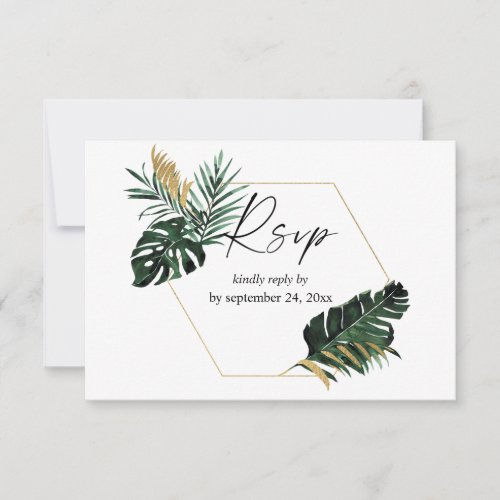 Tropical Palm Leaf Gold with Meal RSVP Card