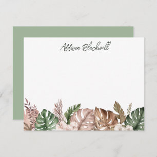 Tropical Palm Leaf Green Blush Pink Note Card