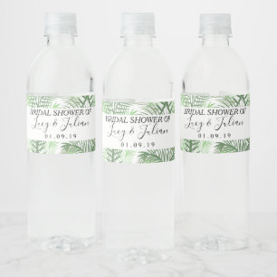 Tropical Palm Leaf Green Pattern Wedding Water Bottle Label