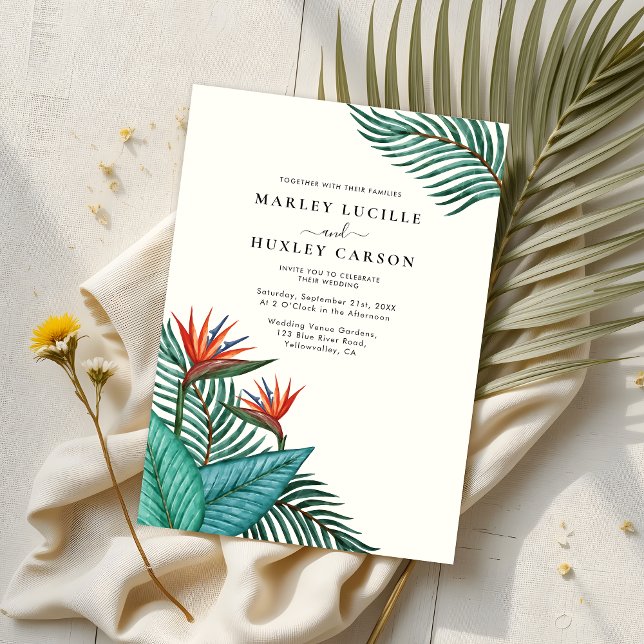 Tropical Palm Leaf Greenery Casual Wedding Invitation (Creator Uploaded)