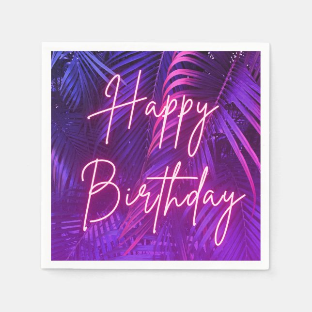  Tropical Palm Leaf Happy Birthday Paper Napkin (Front)