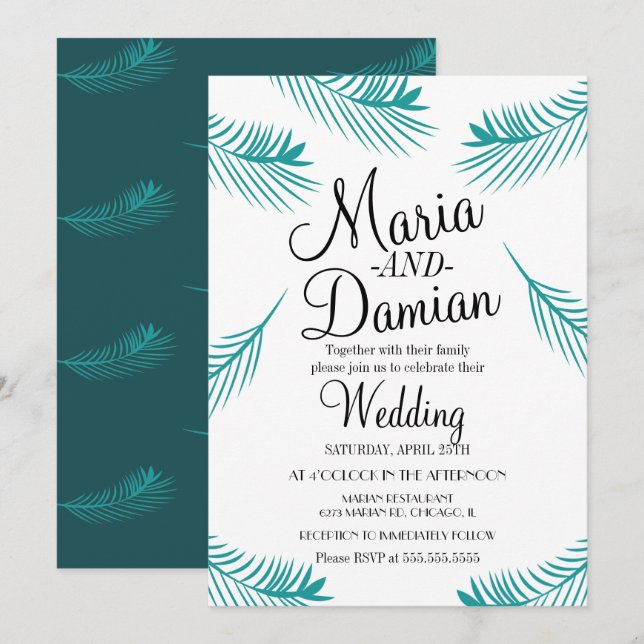 Tropical Palm Leaf Illustration Greenery Wedding Invitation (Front/Back)