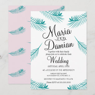 Tropical Palm Leaf Illustration Greenery Wedding Invitation