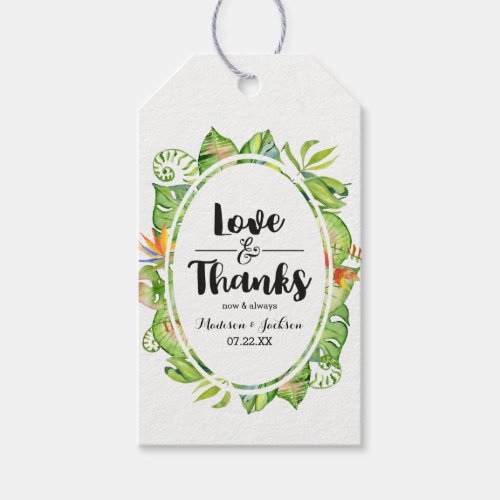 Tropical Palm Leaf Island Wedding Love  Thanks Gift Tags