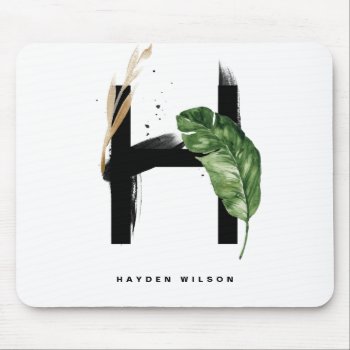 Tropical Palm Leaf Letter H Monogram Personalized Mouse Pad by KeikoPrints at Zazzle