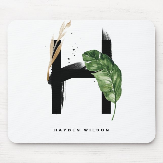 Tropical Palm Leaf Letter H Monogram Personalized Mouse Pad (Front)