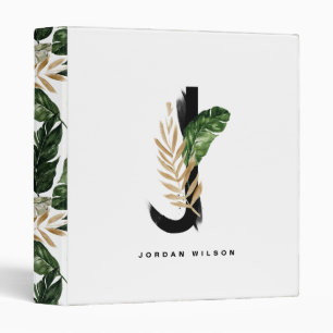 Tropical Palm Leaf Letter J Monogram Personalized 3 Ring Binder