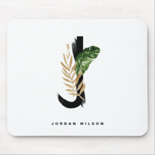 Tropical Palm Leaf Letter J Monogram Personalized Mouse Pad