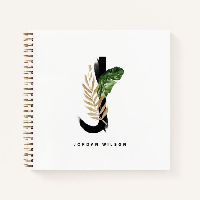 Tropical Palm Leaf Letter J Monogram Personalized Notebook (Front)