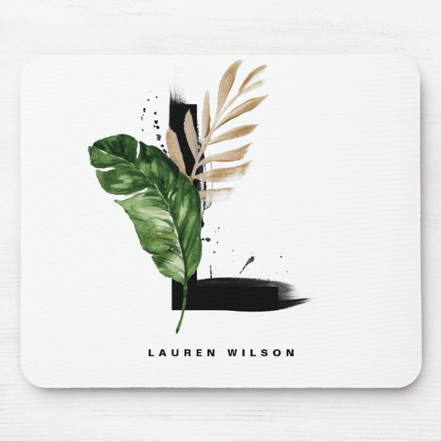 Tropical Palm Leaf Letter L Monogram Personalized Mouse Pad (Front)