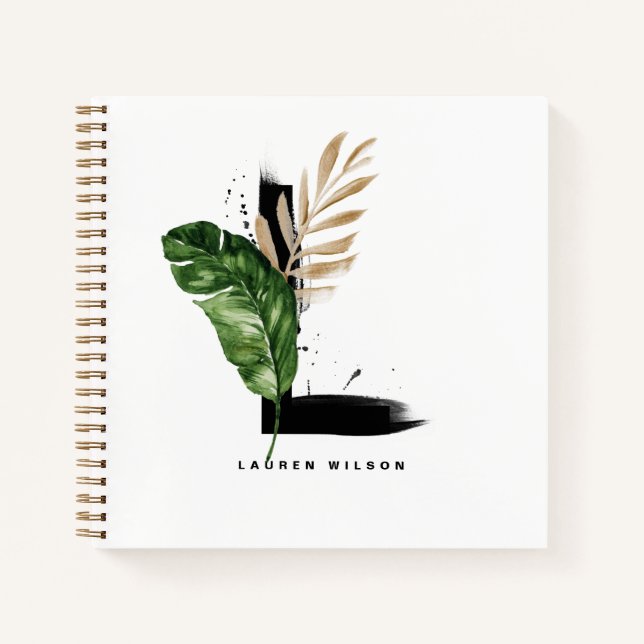Tropical Palm Leaf Letter L Monogram Personalized Notebook (Front)
