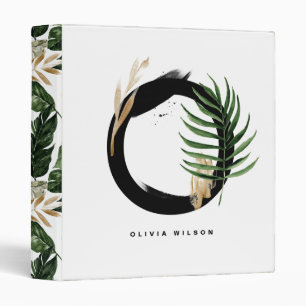 Tropical Palm Leaf Letter O Monogram Personalized 3 Ring Binder