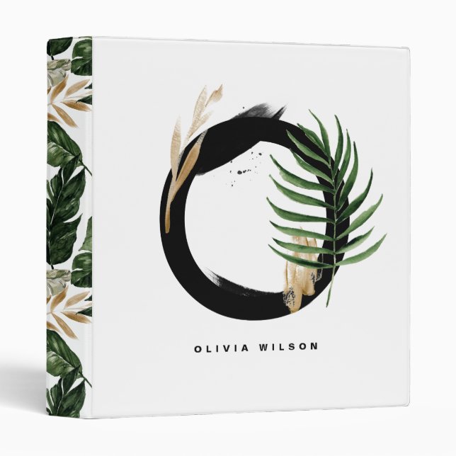 Tropical Palm Leaf Letter O Monogram Personalized 3 Ring Binder (Front/Spine)