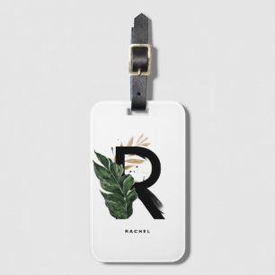 Tropical Palm Leaf Letter R Monogram Bridesmaid Luggage Tag